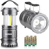 GEMEK Lanterna da campeggio a LED, kit di sopravvivenza per uragani, emergenze, tempeste, interruzioni, lanterna portatile per esterni, 6 batterie AA incluse (nero, pieghevole)