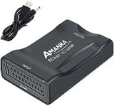AMANKA Convertitore da SCART a HDMI Adattatore Audio Stereo HD Video Composito per SKY HD Blu Ray DVD TV PS3 con USB Cavo, Nero