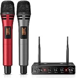 TONOR Microfono Senza Fili, Set di Microfoni a Mano per Karaoke, UHF Sistema con Ricevitore, Set di Microfoni Wireless per Karaoke Domestico, Feste, Chiese, DJ, Matrimoni, Discorsi TW350